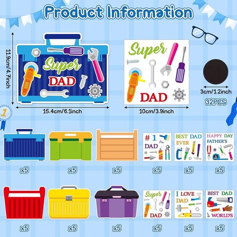 Haooryx Father's Day Magnet Craft Kit - 30 Sets Make Your Own Tool Box Sticker Decor Paper Craft for Classroom Home DIY Activity Refrigerator Bulletin Board Decor Happy Father's Day Party Supply Gift in Kuwait