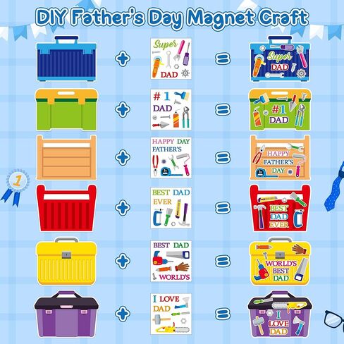 Haooryx Father's Day Magnet Craft Kit - 30 Sets Make Your Own Tool Box Sticker Decor Paper Craft for Classroom Home DIY Activity Refrigerator Bulletin Board Decor Happy Father's Day Party Supply Gift in Kuwait