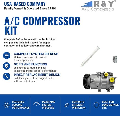 RYC Automotive Air Conditioning Compressor and Clutch Kit KT DI30-01 (Fits Kia Optima 2.4L 2013, 2014, 2015; Fits Kia Cadenza 3.3L 2014, 2015, 2016; Fits Hyundai Azera 3.3L 2012, 2013, 2014) in Kuwait