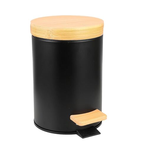 Small Bathroom Trash Can with Natural Bamboo Lid Soft Close，3 Liter / 0.8 GallonStainless Steel Garbage Can with Removable Inner Bucket andStep Pedal（White） in Saudi Arabia