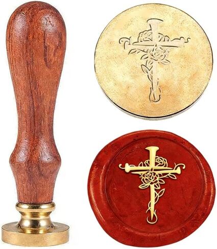 1pc Cross with Rose Sealing Wax Stamp Vintage Wax Seal Stamp Gift for Christmas 25mm Removable Brass Stamp Head with Wooden Handle for Envelopes Invitations Wedding Decoration in Kuwait
