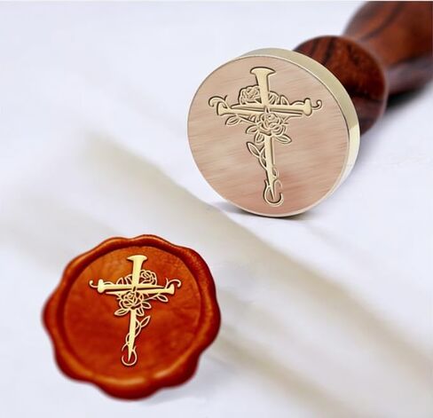 1pc Cross with Rose Sealing Wax Stamp Vintage Wax Seal Stamp Gift for Christmas 25mm Removable Brass Stamp Head with Wooden Handle for Envelopes Invitations Wedding Decoration in Kuwait