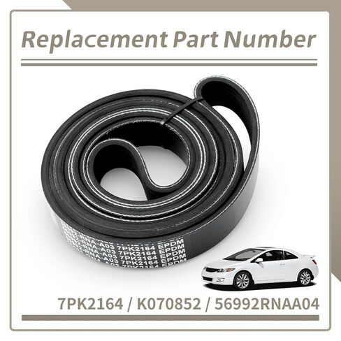 56992RNAA04 Engine Serpentine Drive Belt Compatible with Honda Civic 2006 2007 2008 2009 2010 2011 for L4 1.8L Models 7-Rib K-Section Belt Replace 7PK2164 K070852 in Kuwait
