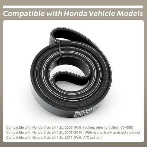 56992RNAA04 Engine Serpentine Drive Belt Compatible with Honda Civic 2006 2007 2008 2009 2010 2011 for L4 1.8L Models 7-Rib K-Section Belt Replace 7PK2164 K070852 in Kuwait