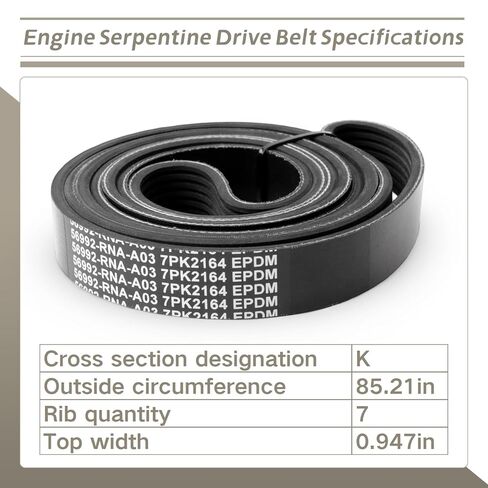 56992RNAA04 Engine Serpentine Drive Belt Compatible with Honda Civic 2006 2007 2008 2009 2010 2011 for L4 1.8L Models 7-Rib K-Section Belt Replace 7PK2164 K070852 in Kuwait