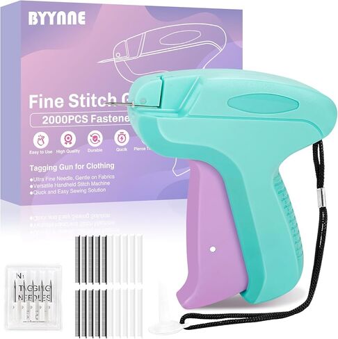Stitch Gun for Clothes - Handheld Quick Clothing Fixer - Tagging Gun for Clothing, Sewing Kit - Includes 6 Fine Needles, 1000 White & 1000 Black Fasteners (Pink Red) in Kuwait