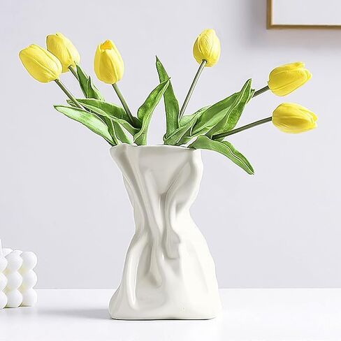 Paper Bag Vase for Flower, Unique Crinkle Design White Ceramic Vase, Flower Vase for Aesthetic Home Decor, Wedding Dinner Table Party Christmas Decorative in Saudi Arabia