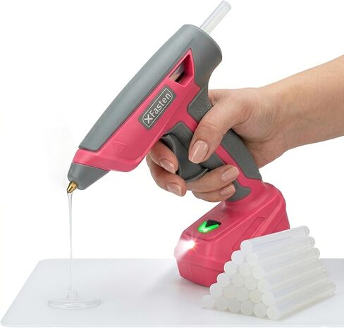 XFasten Pink Cordless Hot Glue Gun and Sticks Set, USB-C Rechargeable with 7.2V Battery, 15s Fast Preheating with 20 Pcs Crystal Clear Mini Glue Sticks and Silicone Mat for Crafts DIY Home Repairs in Kuwait