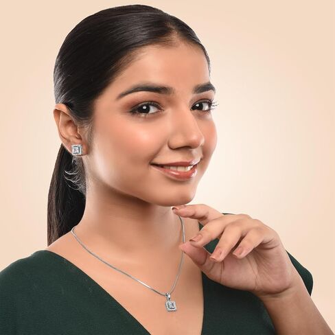 Jewelry Luxury Pendant Gift Set for Women | Pendant with 2 Earrings, Option in 10 Design with Gold Silver Princess Cut Round Heart and Oval (Silver, Heart) One Size Multi in Saudi Arabia