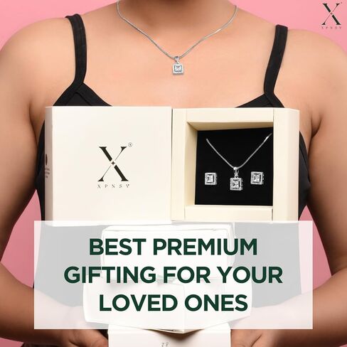 Jewelry Luxury Pendant Gift Set for Women | Pendant with 2 Earrings, Option in 10 Design with Gold Silver Princess Cut Round Heart and Oval (Silver, Heart) One Size Multi in Saudi Arabia