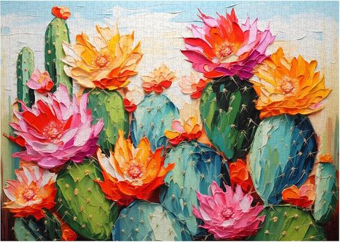 Cactus Plant Puzzles for Adults 1000 Pieces, Colorful Succulent Flower Garden Art Puzzle, Nature Plant Challenging Jigsaw Puzzle Painting as Cactus Home Decor in Kuwait