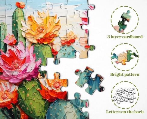 Cactus Plant Puzzles for Adults 1000 Pieces, Colorful Succulent Flower Garden Art Puzzle, Nature Plant Challenging Jigsaw Puzzle Painting as Cactus Home Decor in Kuwait