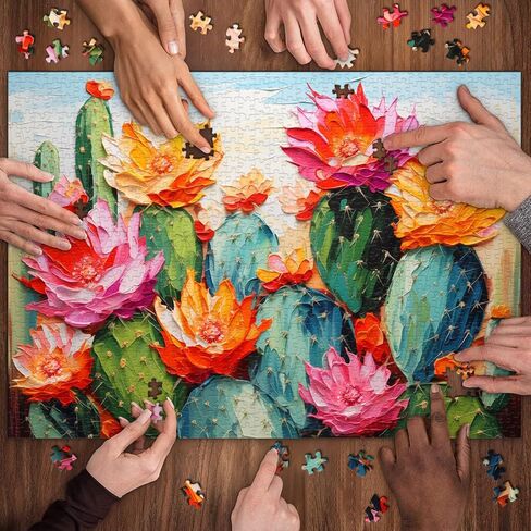 Cactus Plant Puzzles for Adults 1000 Pieces, Colorful Succulent Flower Garden Art Puzzle, Nature Plant Challenging Jigsaw Puzzle Painting as Cactus Home Decor in Kuwait