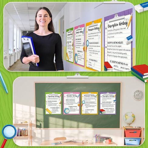 eaasty 4 قطع أربعة أنواع من مجموعة ملصقات الكتابة للمدرسة المتوسطة كتابة مواد التعلم مجموعة ملصقات للإعلانات ديكور الفصول الدراسية الإنجليزية، 16.3 × 22 بوصة in Kuwait