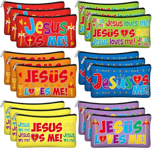 18 قطعة حقيبة أقلام رصاص Jesus Loves Me VBS حافظة أقلام مسيحية مع سحاب حقيبة أكسفورد الدينية للكنيسة هدية ملهمة للمنزل in Kuwait