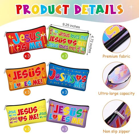 18 قطعة حقيبة أقلام رصاص Jesus Loves Me VBS حافظة أقلام مسيحية مع سحاب حقيبة أكسفورد الدينية للكنيسة هدية ملهمة للمنزل in Kuwait
