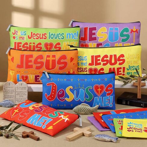 18 قطعة حقيبة أقلام رصاص Jesus Loves Me VBS حافظة أقلام مسيحية مع سحاب حقيبة أكسفورد الدينية للكنيسة هدية ملهمة للمنزل in Kuwait