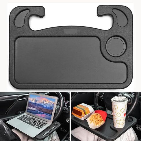 Car Steering Wheel Laptop Desk, Multipurpose Portable Rolling Tray Table for Eating & Working, Universal Car Travel Food Stand-Black in Saudi Arabia
