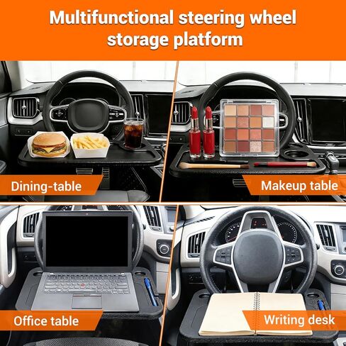 Car Steering Wheel Laptop Desk, Multipurpose Portable Rolling Tray Table for Eating & Working, Universal Car Travel Food Stand-Black in Saudi Arabia