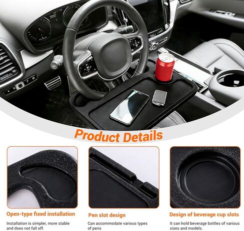 Car Steering Wheel Laptop Desk, Multipurpose Portable Rolling Tray Table for Eating & Working, Universal Car Travel Food Stand-Black in Saudi Arabia