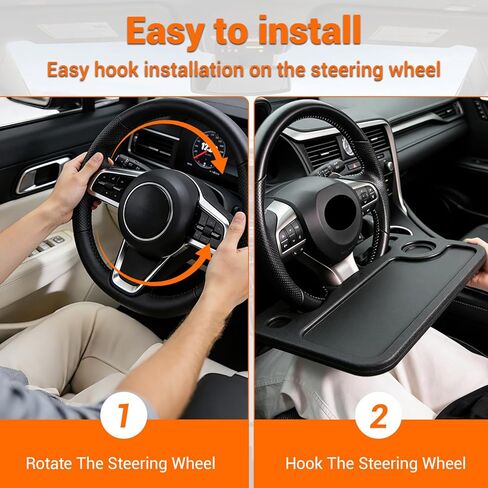 Car Steering Wheel Laptop Desk, Multipurpose Portable Rolling Tray Table for Eating & Working, Universal Car Travel Food Stand-Black in Saudi Arabia