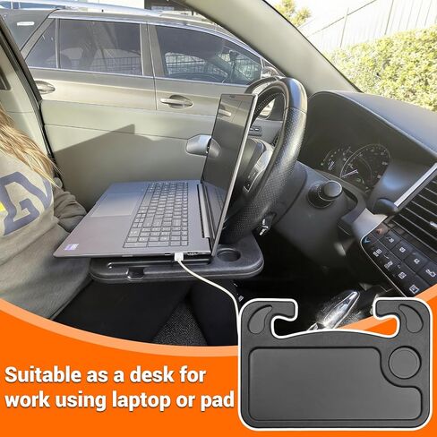 Car Steering Wheel Laptop Desk, Multipurpose Portable Rolling Tray Table for Eating & Working, Universal Car Travel Food Stand-Black in Saudi Arabia