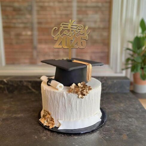 4Pcs Graduation Class of 2026 Cake Topper - Acrylic Congrats Grad Cake Toppers for Gold Glitter Graduation Cake Decorations - Grad Party Decorations Supplies in Saudi Arabia