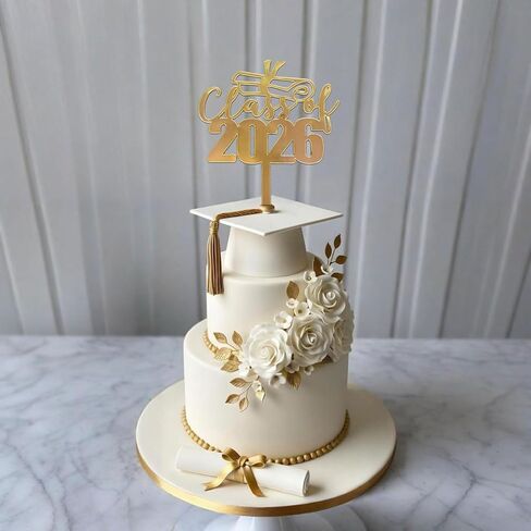 4Pcs Graduation Class of 2026 Cake Topper - Acrylic Congrats Grad Cake Toppers for Gold Glitter Graduation Cake Decorations - Grad Party Decorations Supplies in Saudi Arabia