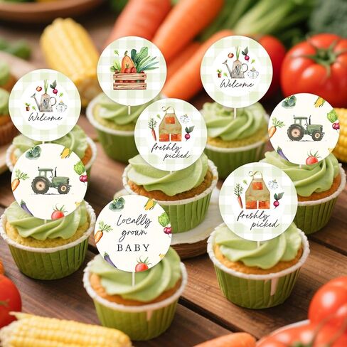 Locally Grown Cupcake Toppers Locally Grown Baby Shower Decorations 25Pcs Farmers Market Cupcake Decorations Vegetables Baby Shower Gender Reveal Party Supplies in Kuwait