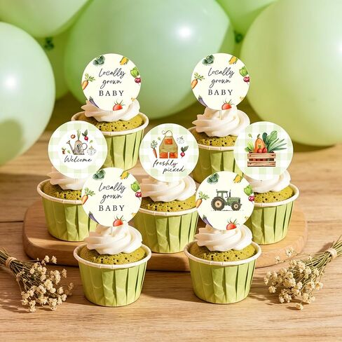 Locally Grown Cupcake Toppers Locally Grown Baby Shower Decorations 25Pcs Farmers Market Cupcake Decorations Vegetables Baby Shower Gender Reveal Party Supplies in Kuwait