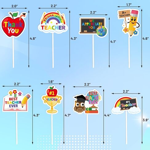 WorldBazaar Teacher Appreciation Cupcake Toppers 24 PCS Graduation Thank You Teacher Cupcake Decoration End of Year Grad Party Decorations in Kuwait
