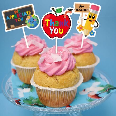 WorldBazaar Teacher Appreciation Cupcake Toppers 24 PCS Graduation Thank You Teacher Cupcake Decoration End of Year Grad Party Decorations in Kuwait
