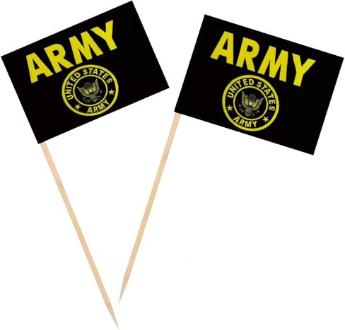 JAVD 100 Pcs US Army Gold Crest Toothpick Flag Small Mini United States Military Cocktail Fruit Cupcakes Toppers Food Stick Flags Decorations in Kuwait