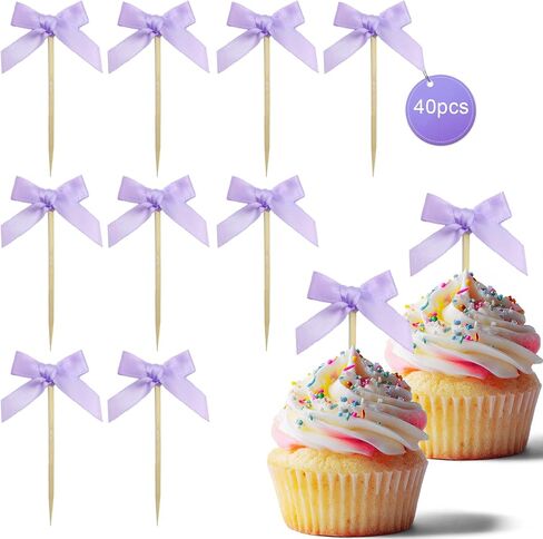 40Pcs Pink Bow Cupcake Toppers,Bow Cake Toppers for Pink Themed Birthday Party Decorations,Baby Shower and Wedding in Saudi Arabia