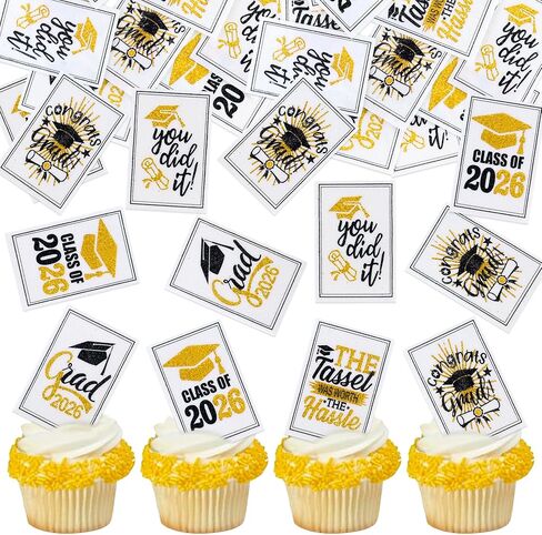 Ercadio 40Pcs Edible Graduation Cap Cupcake Toppers Bachelor Hat Academic Certificate Cupcake Drink Topper Picks Graduation Theme Party Cake Decorations Supplies in Kuwait