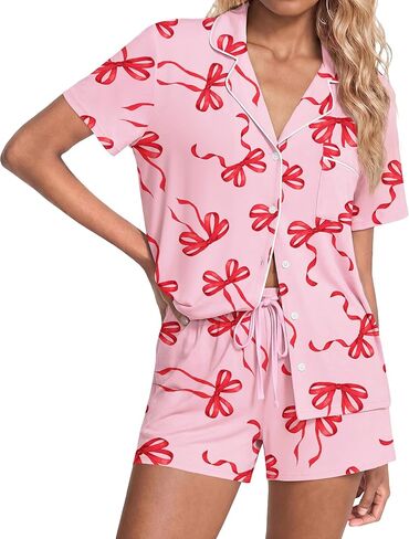 Ekouaer Womens Pajamas Set Soft Classic Notch Collar Bride Pjs Comfy Short Sleeve Sleepwear Loungewear in Saudi Arabia