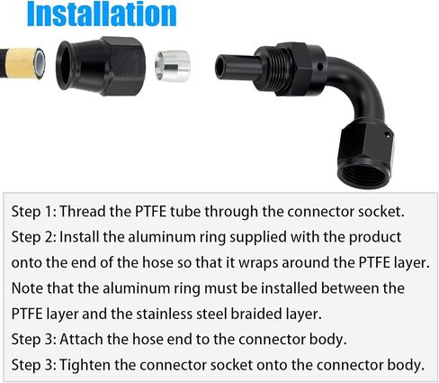AN6 خرطوم نهاية المناسب PTFE الكوع 120 درجة محول دوار لتفلون الألومنيوم الأسود 2 قطعة in Kuwait