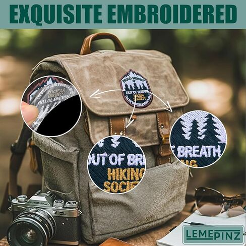 رقعة مطرزة من Out of Breath Hiking Society مقاس 3 بوصات، رقعة مطرزة بالكي على/الخياطة أثناء السفر، رقعات سفر، رقعات قماشية للملابس وحقائب الظهر والقبعات وهدايا إكسسوارات DIY in Kuwait