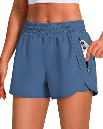 Womens Athletic Shorts 3" with Zipper Pockets, High Waisted Quick Dry Workout Running Shorts with Liner Biker Gym in Saudi Arabia