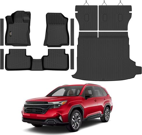 سجادات أرضية مناسبة لـ Forester Hybrid 2025 2026، سجادة صندوق السيارة مع مسند الظهر، جميع الأحوال الجوية TPE المطاطية، بطانة البضائع الخلفية، مجموعة كاملة لملحقات Forester 2025 Plug-in Hybrid، أسود in Kuwait