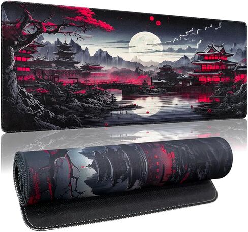 Anime Mouse Pad, 31.5“ x 11.8" Large Mouse Pad for Desk, Expanded Black Gaming Mousepad with Stitched Edges, Non-Slip Japanese Dark Moon Keyboard Mat for Gaming Home Office in Saudi Arabia