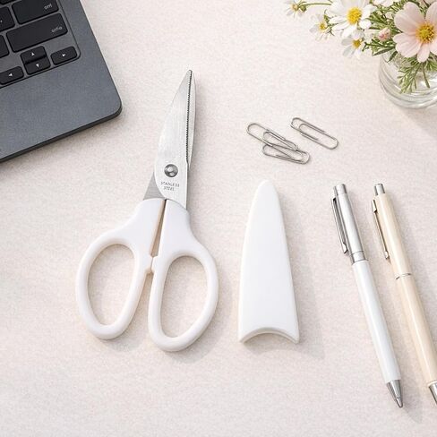 White Craft Scissors with Cover, 6 Inch Multipurpose Scissors Stainless Steel Sharp Basic Shears, Comfort Grip, Utility Scissorss for Office Home Household Kitchen Fabric Art Craft Supplies in Saudi Arabia