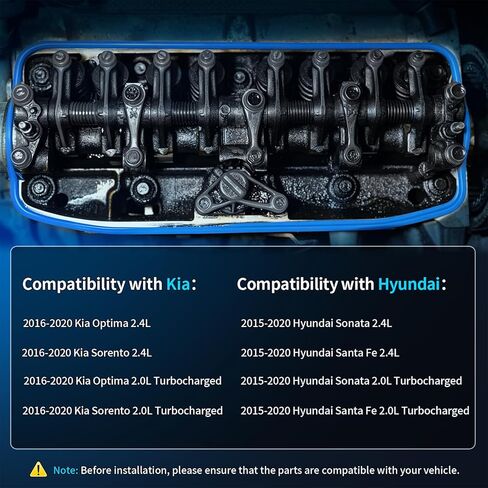 Engine Valve Cover Gasket Set Fits for 2015 2016 2017 2018 2019 2020 Hyundai Sonata Santa Fe, 2016-2020 Kia Optima Sorento Turbo, 2.0L 2.4L, Valve Cover Gasket Kit Replace 224412B0 VS50892 in Kuwait
