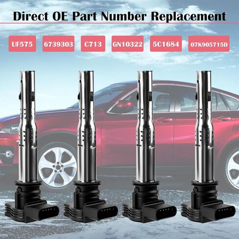 مجموعة من 4 ملفات إشعال وشمعات إشعال لسيارة Volkswagen VW Tiguan Jetta Passat Beetle GTI CC EOS Audi A3 A4 A5 A6 شمعات الإشعال وملفات 2.0 L4 تحل محل UF575 06F905115E in Kuwait