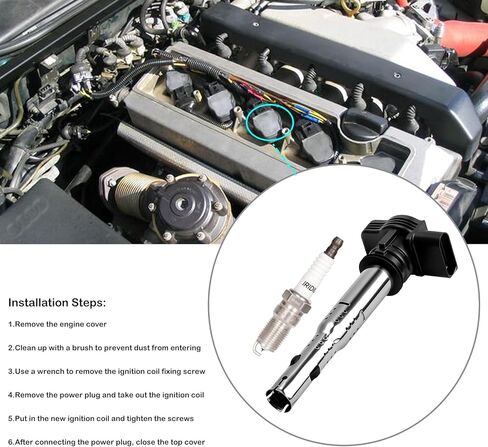 مجموعة من 4 ملفات إشعال وشمعات إشعال لسيارة Volkswagen VW Tiguan Jetta Passat Beetle GTI CC EOS Audi A3 A4 A5 A6 شمعات الإشعال وملفات 2.0 L4 تحل محل UF575 06F905115E in Kuwait