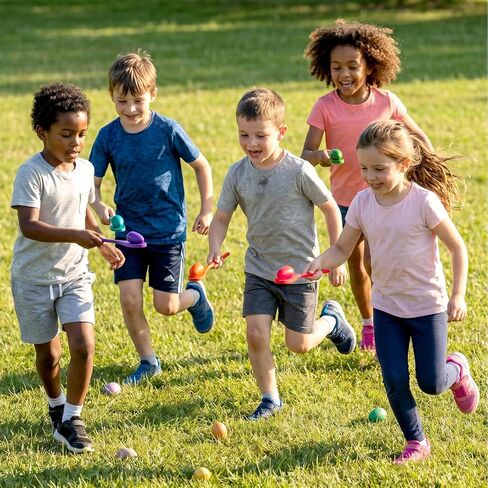 12 Pcs Easter Egg and Spoon Race Game Set, 6 Players Carnival Egg and Spoon Relay Game, Wooden Egg Spoon Balance Carnival Games for Easter Birthday Holiday Outdoor Family Activities in Saudi Arabia