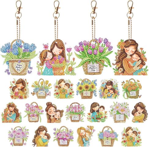 Huquary 24 Sets Father's Day Diamond Art Painting Keychains Kits 5D Dad Diamond Art Keyrings Charm Pendants for Adults Dad DIY Craft Gifts for Father's Day Daddy Birthday Party Favors Bags Decor in Kuwait