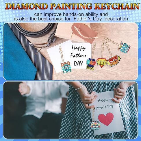 Huquary 24 Sets Father's Day Diamond Art Painting Keychains Kits 5D Dad Diamond Art Keyrings Charm Pendants for Adults Dad DIY Craft Gifts for Father's Day Daddy Birthday Party Favors Bags Decor in Kuwait