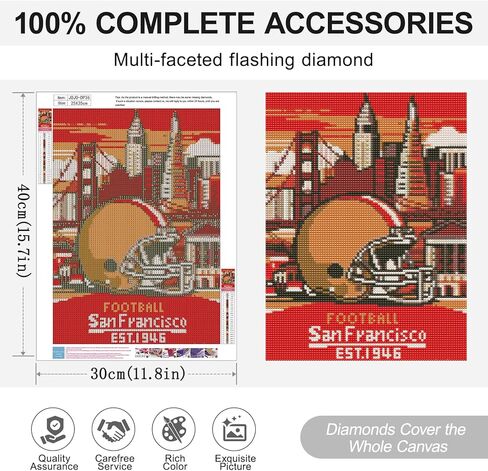 49ers Diamond Art Kits for Adults, 5D DIY Football Diamond Painting Kits for Beginner, Super Bowl Diamond Dots Full Drill Crafts for Gem Art Dot Art for Adults Home Wall Decor for Teens 12x16 inch in Saudi Arabia
