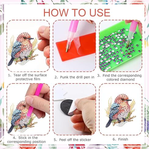 6 Pcs DIY 5D Diamond Art Magnets, Birds Diamond Painting Magnets Kit for Adults Beginners, Refrigerator Kitchen Home Decor Gifts for Bird Lovers in Kuwait